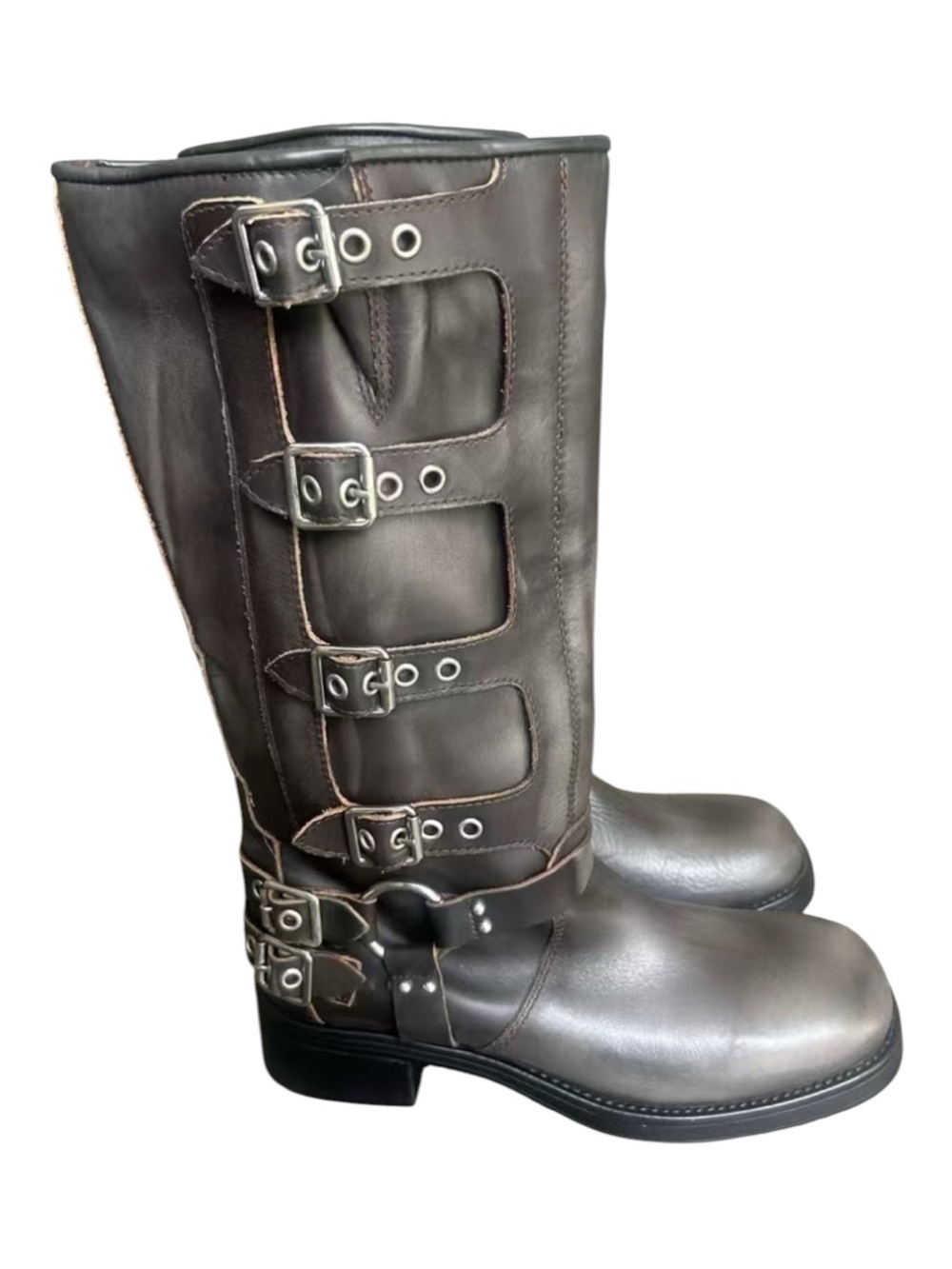 Steve Madden Rockyy Knee High Moto Boots Distressed Charcoal Gray Sz 11 NWOT